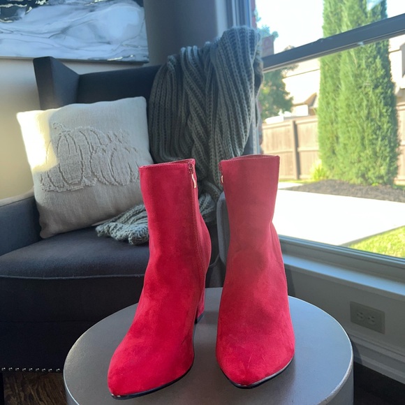 Womens Red Heel Ankle Boots - Picture 7 of 12